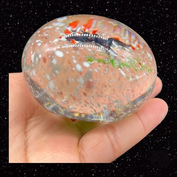 Art Glass Paperweight Cherry Tree w White Dots Round Sphere Vintage Glass 2.5”W - Picture 12 of 12